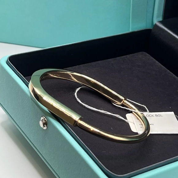Tiffany Rose Gold 18k Lock Bangle Bracelet Jewelry Cuff Hardware Sz L - Picture 2 of 6